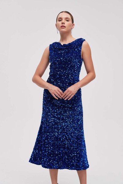 mica Sleeveless Shimmer Detail Midi Dress