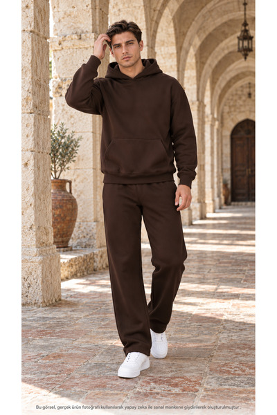 caddekombin Men's Basic Hooded Tracksuit Set - Draped Comfortable Fit Sweatsh...