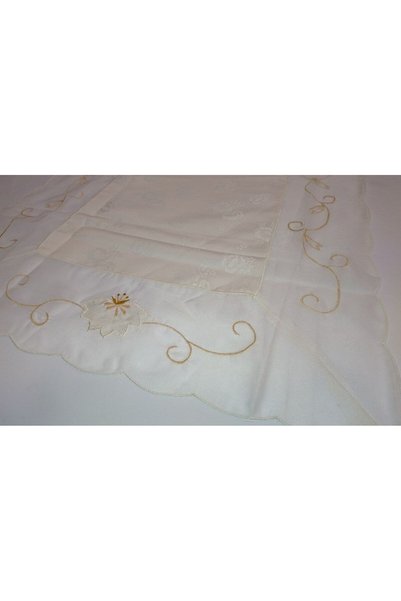 Karo Fata de masa Karo, 50x100cm, ekri, auriu, cu broderie florala