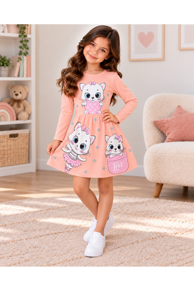 KAMİKAM Very Beautiful Girls' Combed Cotton Dress