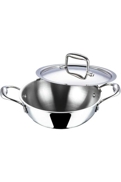 Vinod By Styli Vinod Platinum Triply Stainless Steel Kadai/Cooking Pot/Wok wi...