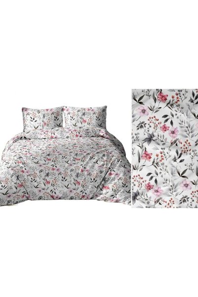 Karo Set de lenjerie de pat 140x200 alb roz gri flori frunze 5046 B bumbac Max
