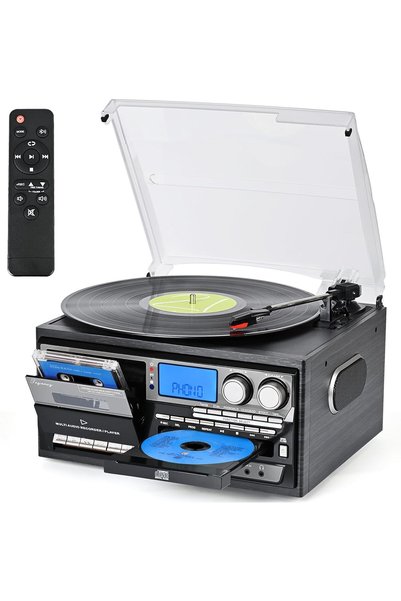 Trynnay Retro 10-in-1 turntable and audio system with built-in speakers, 3 sp...