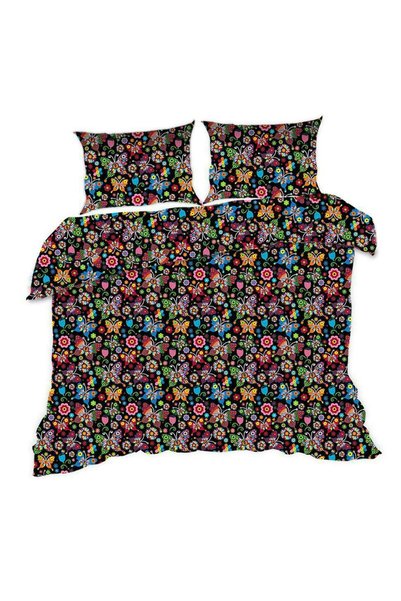 Karo Set de lenjerie de pat 100x135 1357E fluturi negri flori stele colorate ...