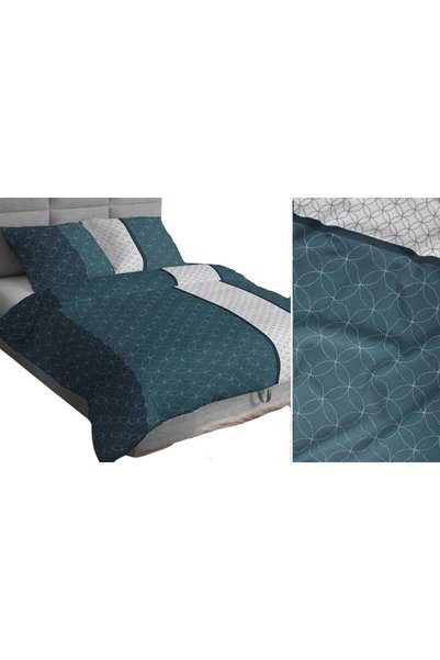 Karo Set de lenjerie de pat 160x200 turcoaz turcoaz alb inchis dungi geometri...