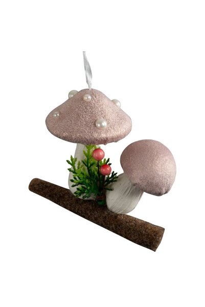Eurofirany Ornament de Craciun ciuperci pe o crenguta 9 x 7 x 10 cm roz