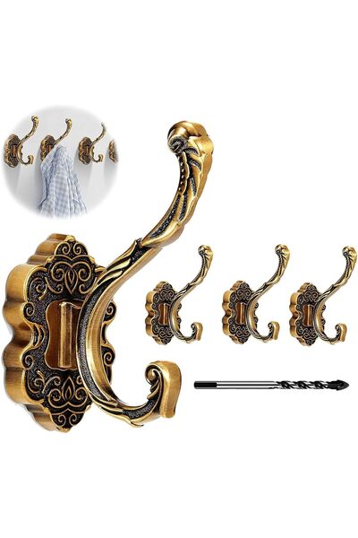 Generic 4 PCS Vintage Brass Coat Hooks,Heavy Duty Gold Wall Hook,Metal Decora...