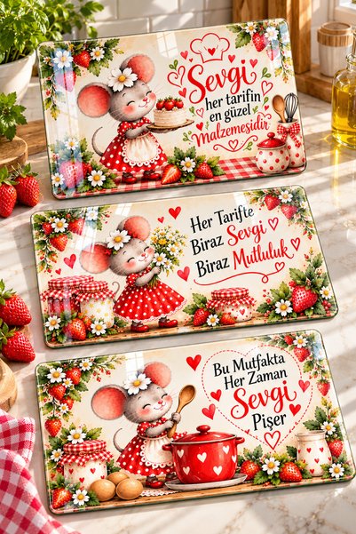 Decorita 3-Piece Glass Cutting Board |   Little Chefs |   17cm X 29cm