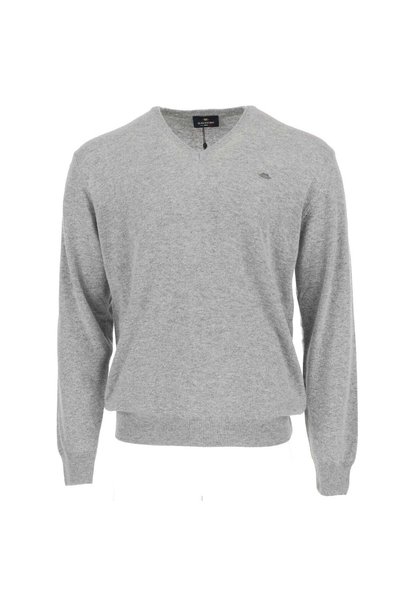 Il Granchio , Men's Cashmere and Merino Wool Sweater, V-neck, Grey