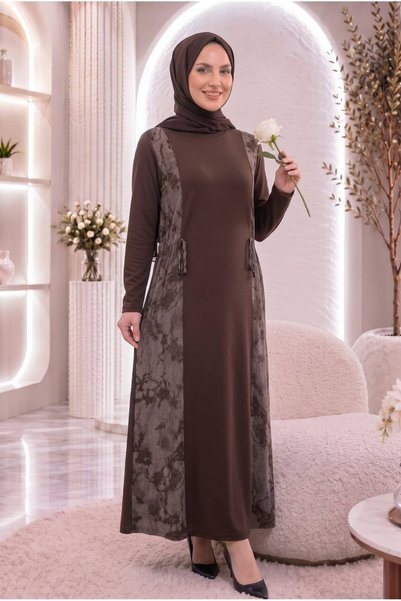 ModaMinar فستان نسائي من القطن الممشط بتفاصيل كوربا وحزام خصر مطاطي للموسم ال...