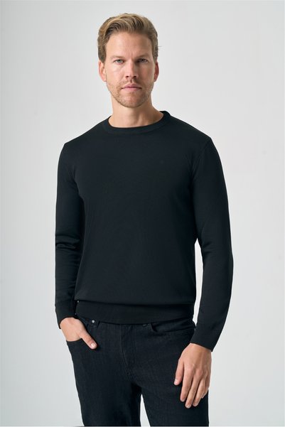 İmza Black Crew Neck Long Sleeve Knitted Comfort Fit Cotton Sweater 1012265165