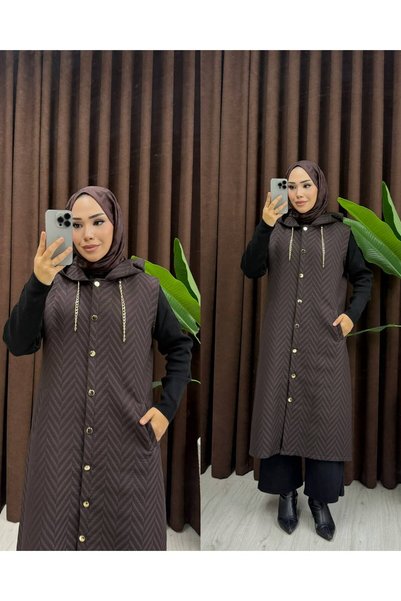 moda acar KADIN BALIKSIRTI DESEN KAPİTONE YELEK