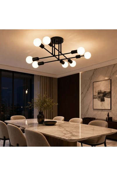 OEM Lustra Clasica Modernist Octa, 8x E27, Μαύρο, Μοντέρνο Σχέδιο, Μεταλλικό,...