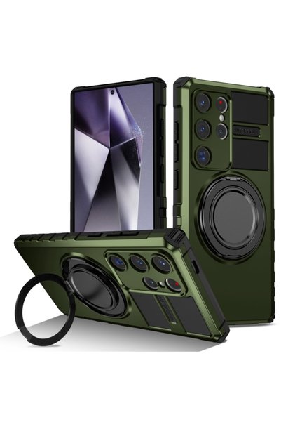 BURAQ For Samsung Galaxy S24 Ultra 5G Rotating Magnetic Holder Phone Case(Dar...