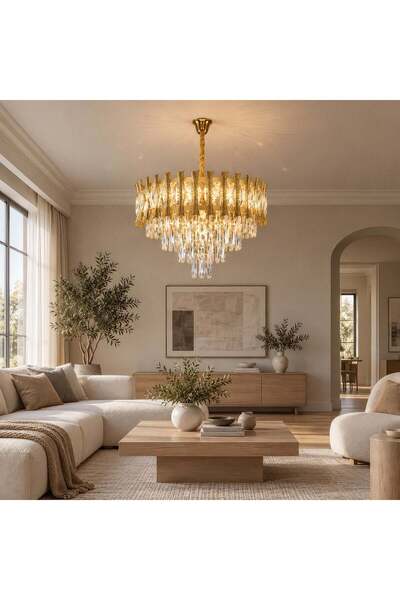 OEM HAMPTON Petito Crystal Chandelier 3xE14, Διάμετρος 30cm, Γυαλιστερό Χρυσό...