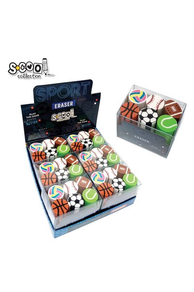 S COOL Set of 6 erasers, Sports model, 6 pcs/PVC box - S-COOL