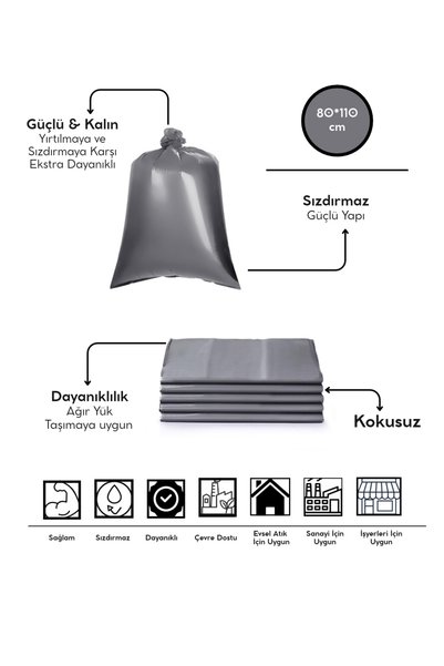Çöp Poşeti 80x110 Ekstra Kalın 10 Adet Dökme Çöp Torbası Battal Boy