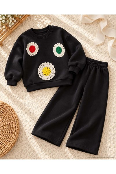 Lolliboomkids Girl's ethnic embroidered 3-thread brushed fleece tracksuit set...