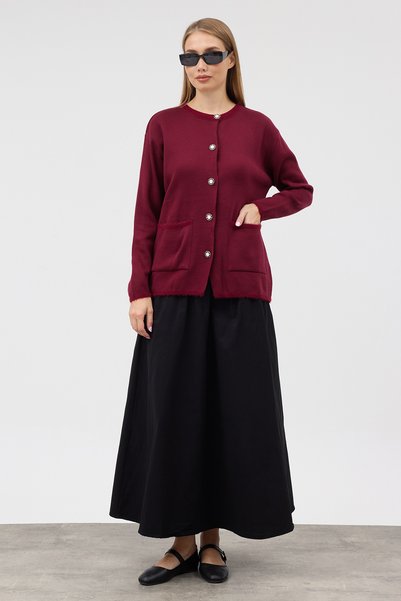 VAVİNOR Pocket Detailed Knitwear Cardigan - Burgundy