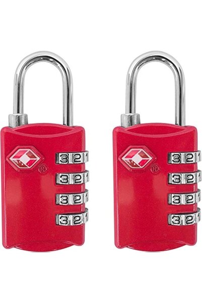 GENERAL TSA Luggage Locks (Pack of 2) - 4 Digit Combination Steel Padlocks, Red