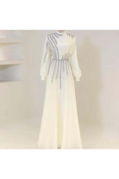lubas store فستان سهرة بلون أبيض مائل للصفرة