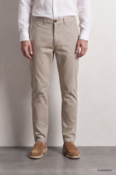 Twn Slim Fit Stone Dobby Chino Trousers