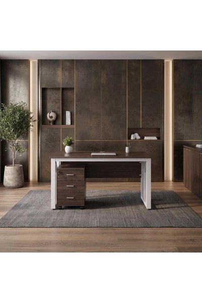 NO BRAND 140 cm Wide Gray Wooden Desk