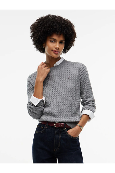 Tommy Hilfiger Women's Brand Logo Gray Sweater Suitable for Daily Use