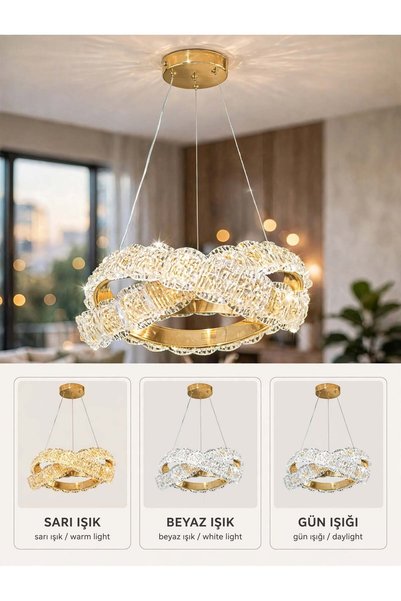 Cheap Lighting Zümrüt Cember Gold Avize 3 Renk Modlu Ayarlanabilir Kablo Salo...