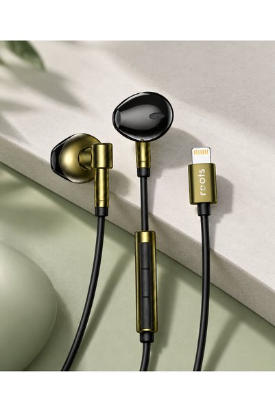 ROOTS INNOVATIONS ROOTS Wired Earphones with Lightning Connector, Metallic Gold