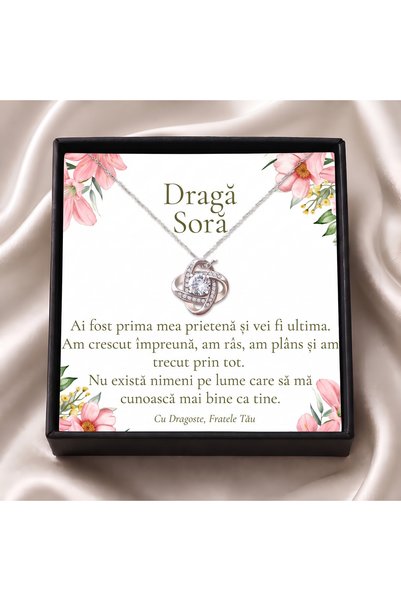 OEM Cutie cadou pentru soră de la frate – Colier Nodul Iubirii, Cutie neagră ...