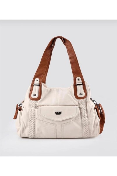 ich1one Balu Beige Leather Shoulder Strap Handbag