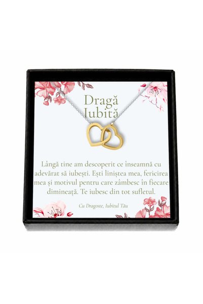 OEM Cutie cadou pentru iubită – Colier cu inimi aurii, cutie neagră și carton...