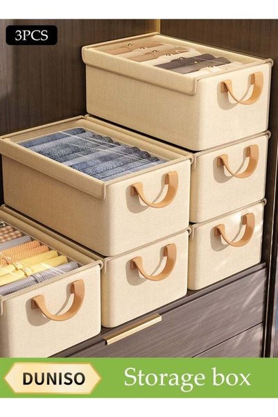 Generic DUNISO 3 Pcs Clothing Storage Box with Lid，Foldable Stackable Closet ...