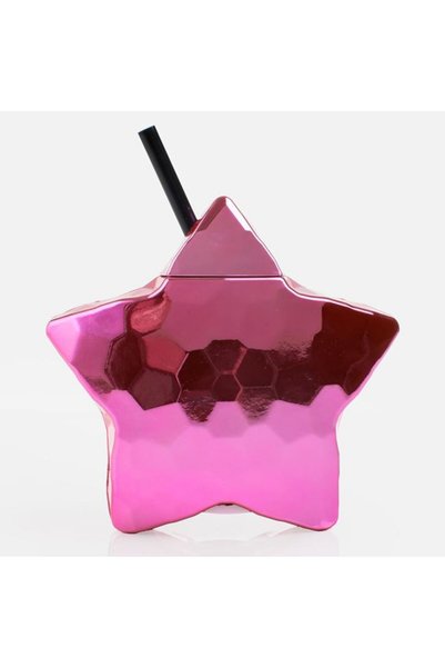 ANTBRO Pahar 3D Model Stea Fucsia Lucios cu Detalii în Relief și Pai Negru 55...