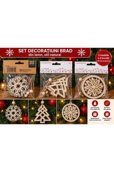 Generic Brand Set 18 Decorațiuni de Crăciun pentru Brad, din Lemn