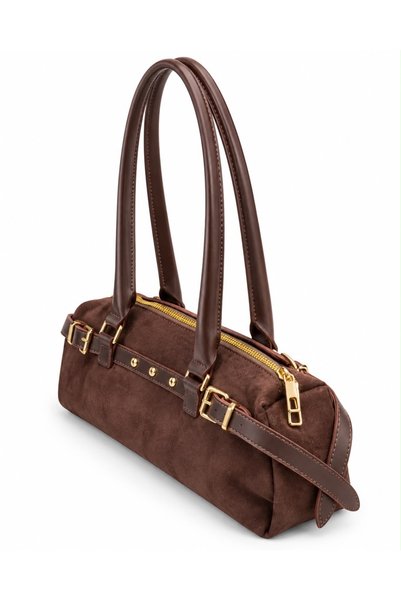 Millacom Brown Women's Shoulder Bag with Suede Belt Detail