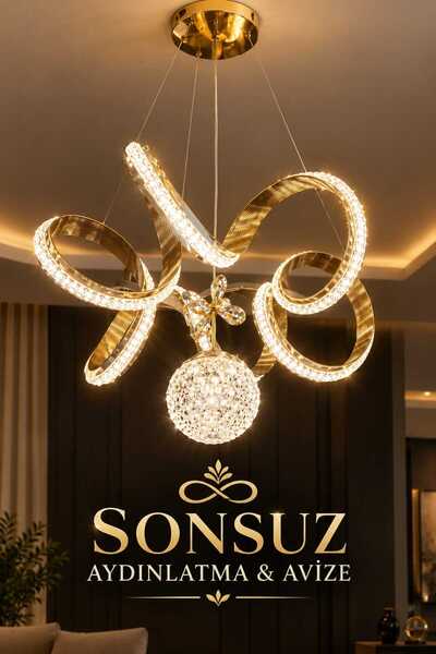sonsuz aydınlatma avize 3 Renkli Deniz Kızı Gold Kumandalı Modern Led Avize