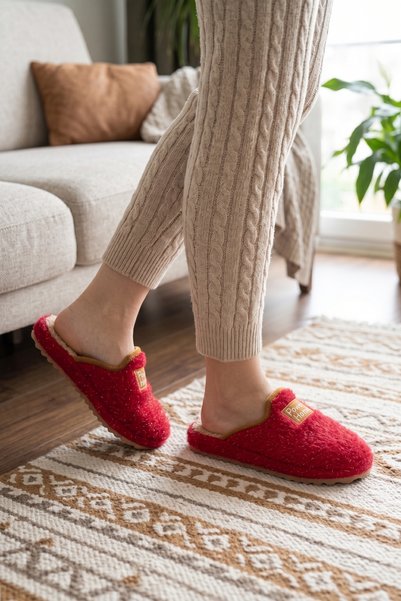 Moda Devrin Women's Red Glittery Shiny Plush House Slippers