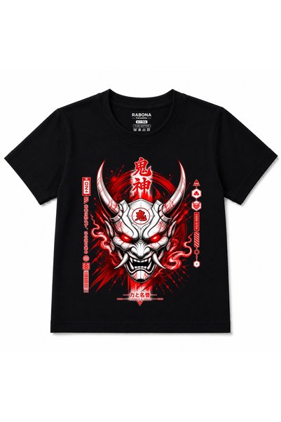 Rabona Fashion Oni Demon – Tricou pentru copii cu imprimeu roșu și negru cu m...
