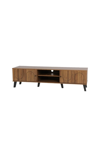 IN HOME STORE طاولة تلفزيون خشبية عصرية بلون بني داكن وتصميم أنيق