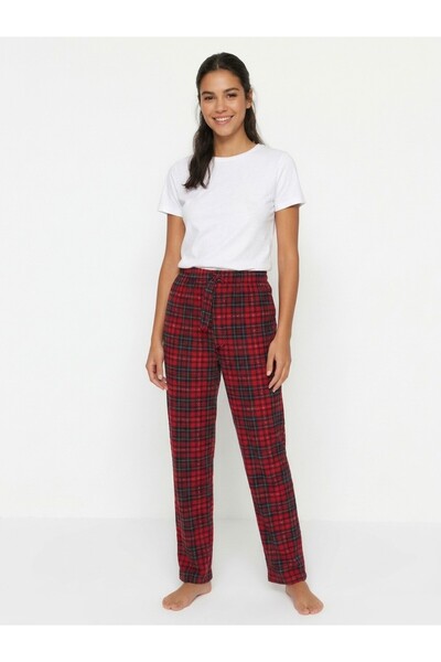 Kadın Ekose Desenli Yumuşak Dokulu Ev İçi Pijama Altı Günlük Kullanım