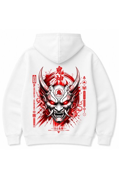 Rabona Fashion Oni Demon – Ιαπωνική μάσκα Oni, κόκκινο μαύρο φούτερ με κουκού...