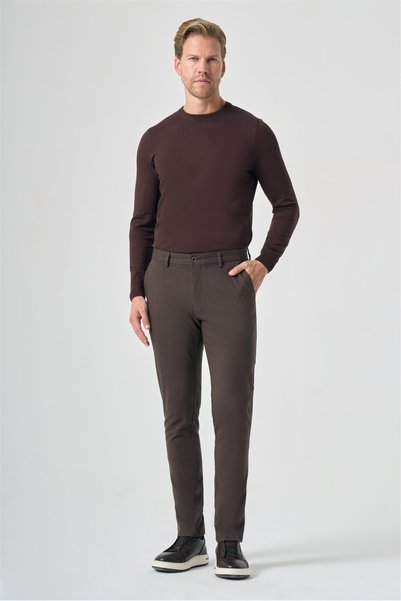 İmza Milky Brown Side Pocket Textured Slim Fit Cotton Chino Trousers 1003265153