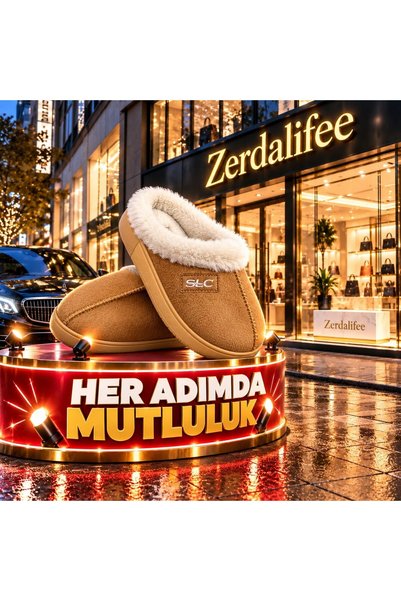 ZERDALİFE Kadın kışlık ev içi kürklü içi Pelüşlü Kaymaz taban Kapalı burun Te...