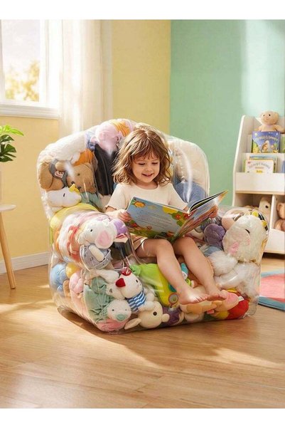 Generic WALALLA Clear Stuffed Animal Storage Bean Bag Chair Cover for Kids, W...