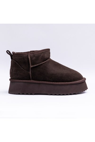 VAGAM Γυναικείες μπότες 2211, φυσικό δέρμα, τύπου UGG, σκούρο καφέ, 37