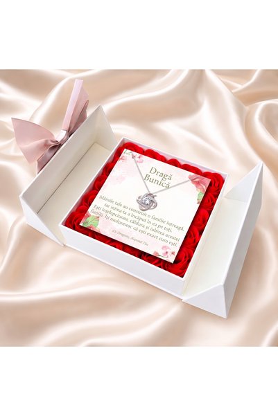 OEM Cutie cadou pentru Bunica de la Nepot – Colier Nodul Iubirii, Cutie Flora...