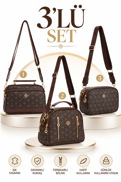 Newish Polo Women's 3-Piece Bag Set Patterned Shoulder Bag Crossbody Handbag ...