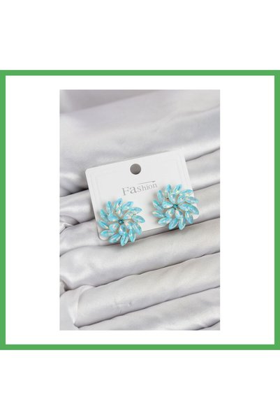 Nur store Çanta Ice Blue Color Crystal Stone Flower Model Women's Earrings Be...